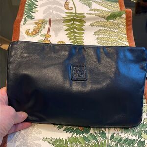 Black Leather  Clutch by Anne Klein